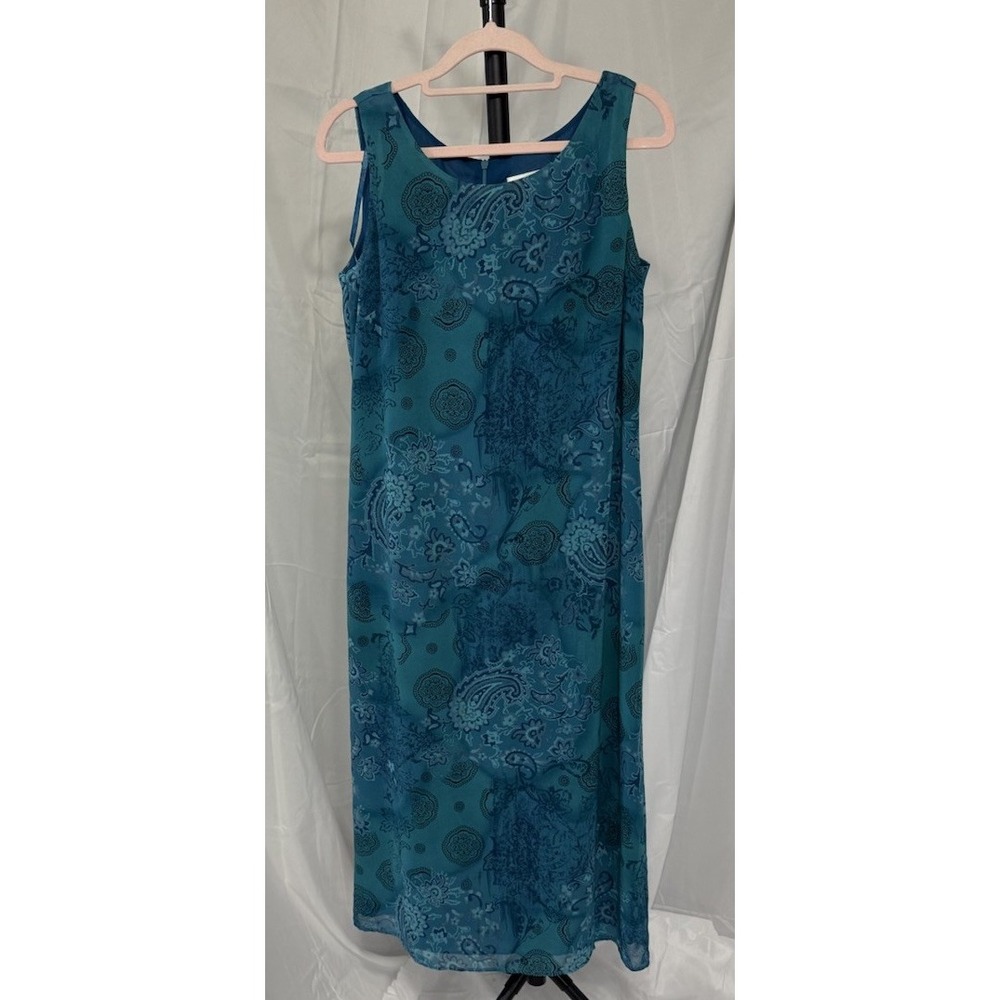 Sleeveless Teal Dress, Studio I, Petite, Size 6P,‎ Sheer Overlay